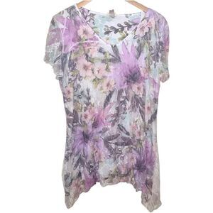 Brittany Black Vintage Y2K Floral Lace Short Sleeve Tunic Blouse Size Large